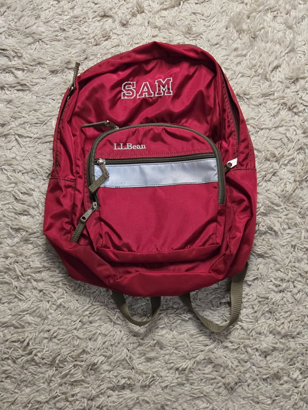 VTG 90s L.L. Bean Bright Red Backpack with Reflective Front Panel